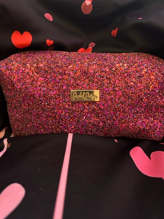 Rachel Parcell Handbags - Rachel Parcell Pink Multi Glitter Cosmetic Pouch with Gold Logo